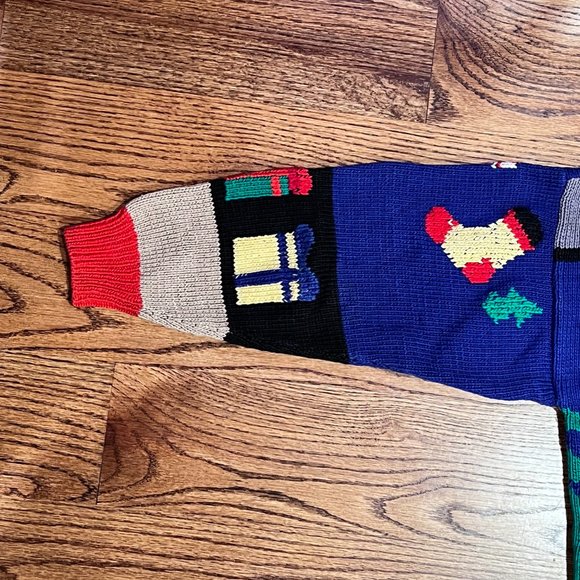 Vtg BEREK Cotton Hand Knit Ugly Christmas Sweater Tree Santa Metallic Small S - Picture 13 of 15